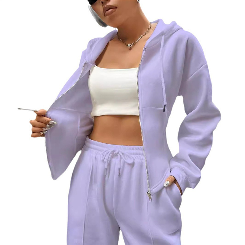 Women's Hooded Zip-Up Sweatshirt and Wide-Leg Pants Two-Piece Set
