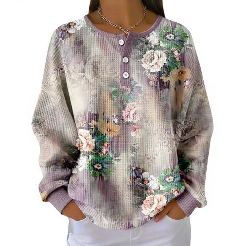 Women's Vintage Floral Button Sweatshirt