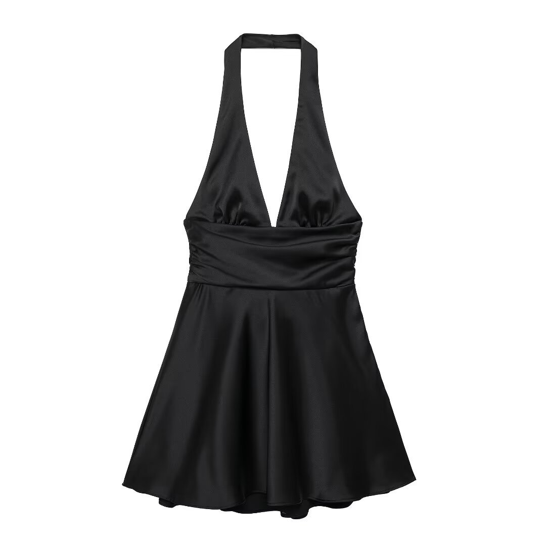 Women's Satin Halter Neck Open Back Dress