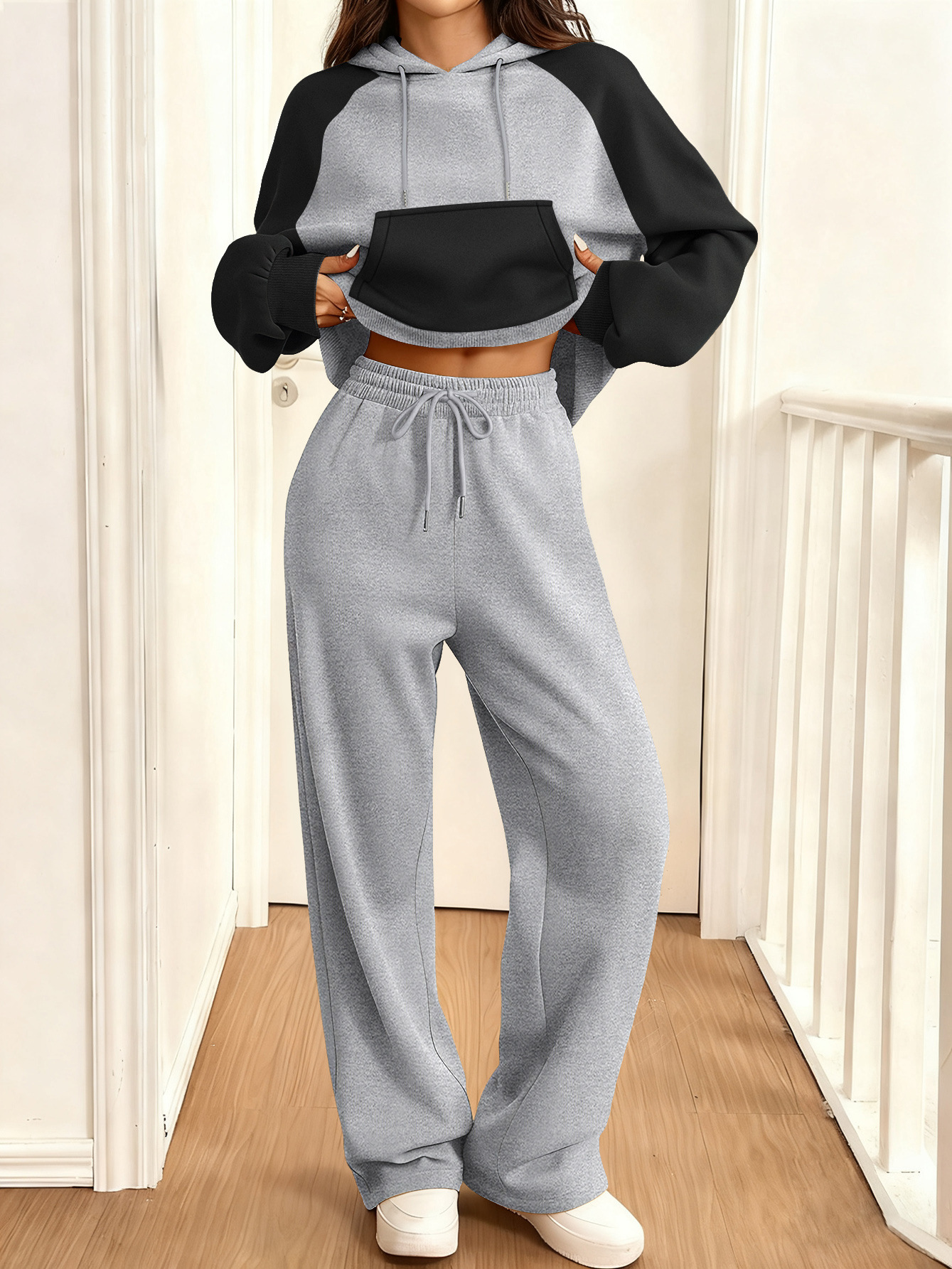 Women's Color-Block Fleece-Lined Long-Sleeve Sweatsuit Set