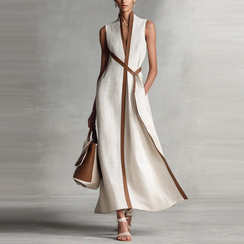 Stand Collar Sleeveless Colorblock Loose Casual Dress