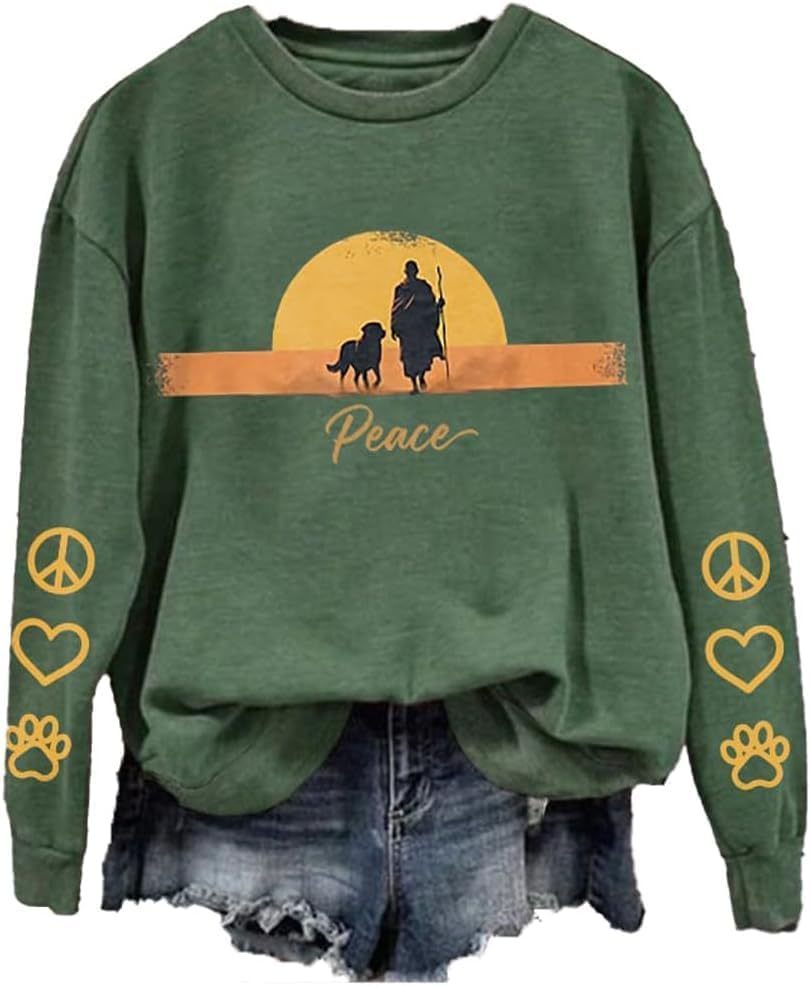 Women's Light and Peace Walking Print Crewneck Sweatshirt