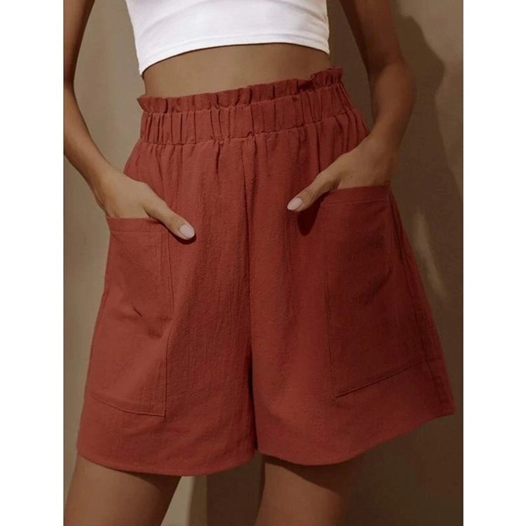 Women's Cotton-Linen High-Waist Wide-Leg Casual Shorts