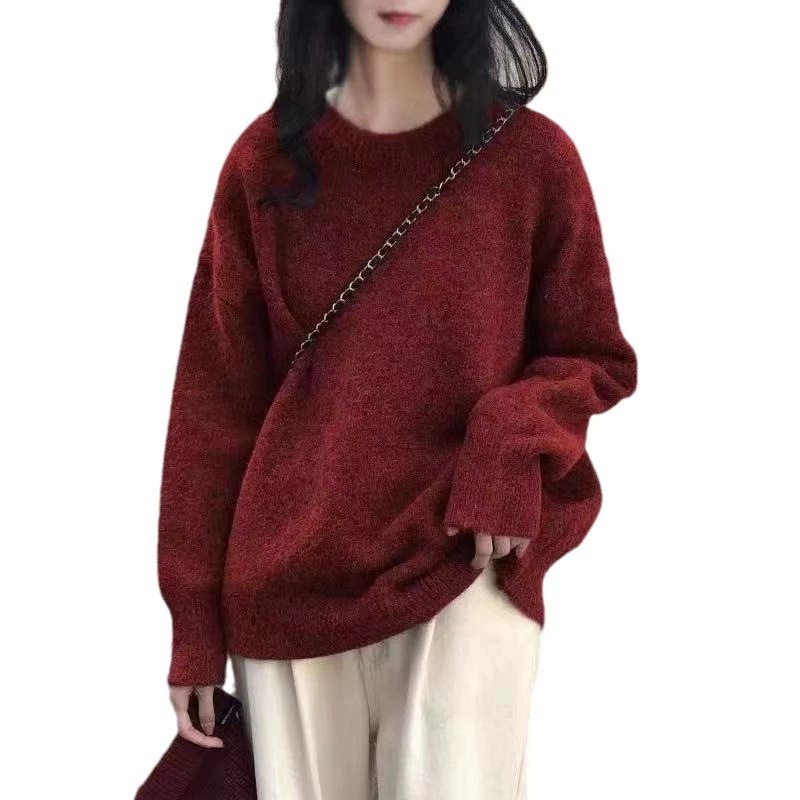 Women's Crewneck Solid Color Loose Knit Pullover Sweater