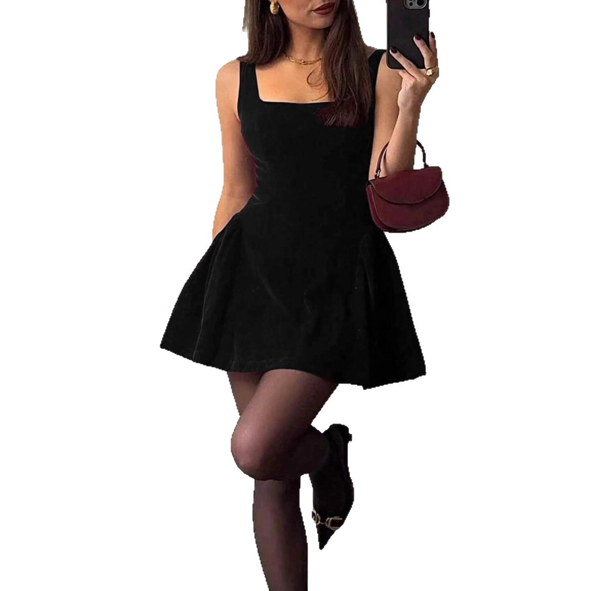 French Style Velvet Slip Dress A-Line Mini