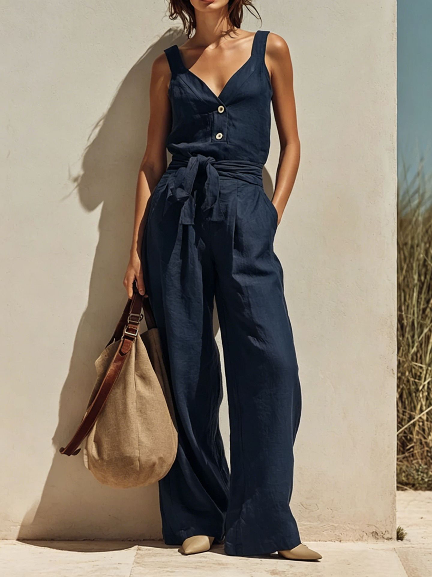 Women's Minimalist Sleeveless Cami Jumpsuit Burgundy