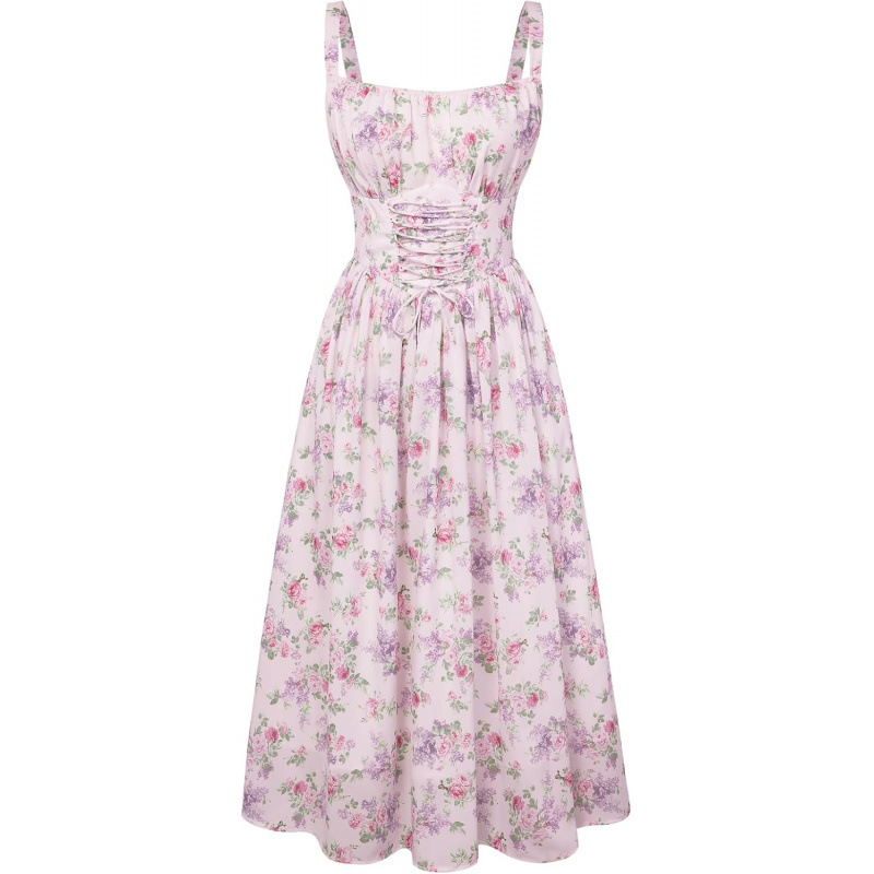 Floral Tie-Front Sleeveless A-Line Midi Dress