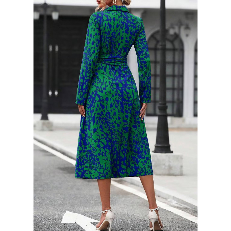Printed Faux Suede Long Shirt Dress with Polo Collar