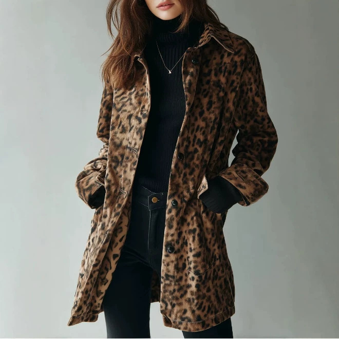 Retro Leopard Print Mid-Length Shirt Jacket