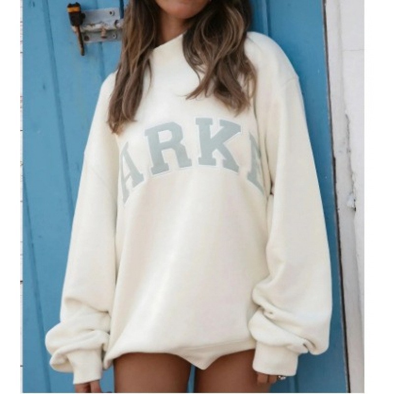 Embroidered Letter Crewneck Long-Sleeve Pullover Sweatshirt for Women