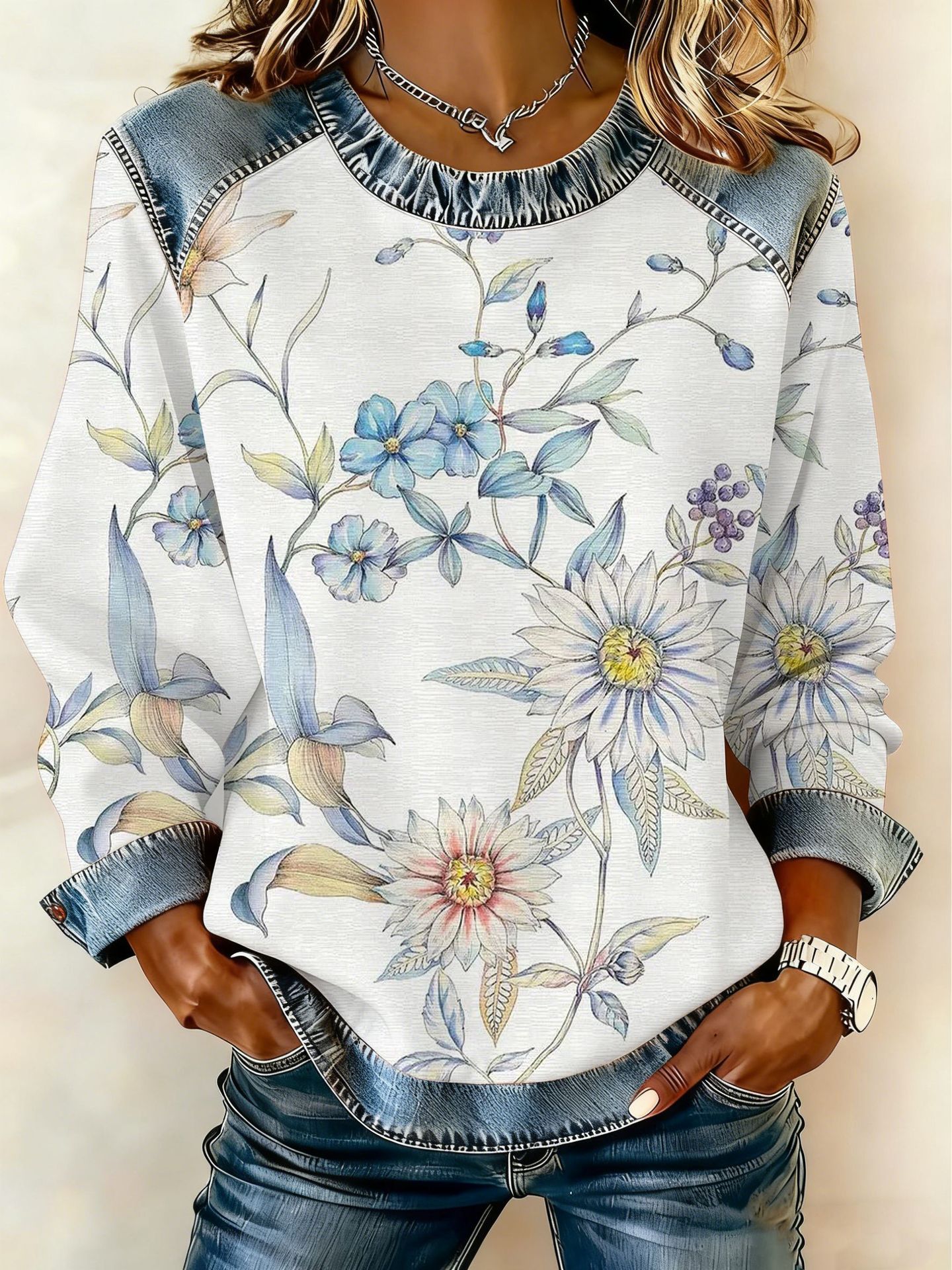 Women's Animal Lion Tiger Print Crewneck Sweatshirt