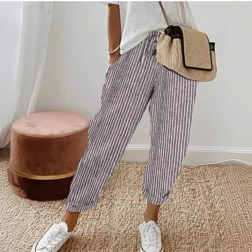Striped Drawstring Elastic Waist Casual Pants Loose Fit