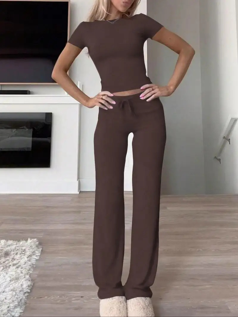 Women's Casual Two-Piece Set Short Sleeve Top & Long Pants