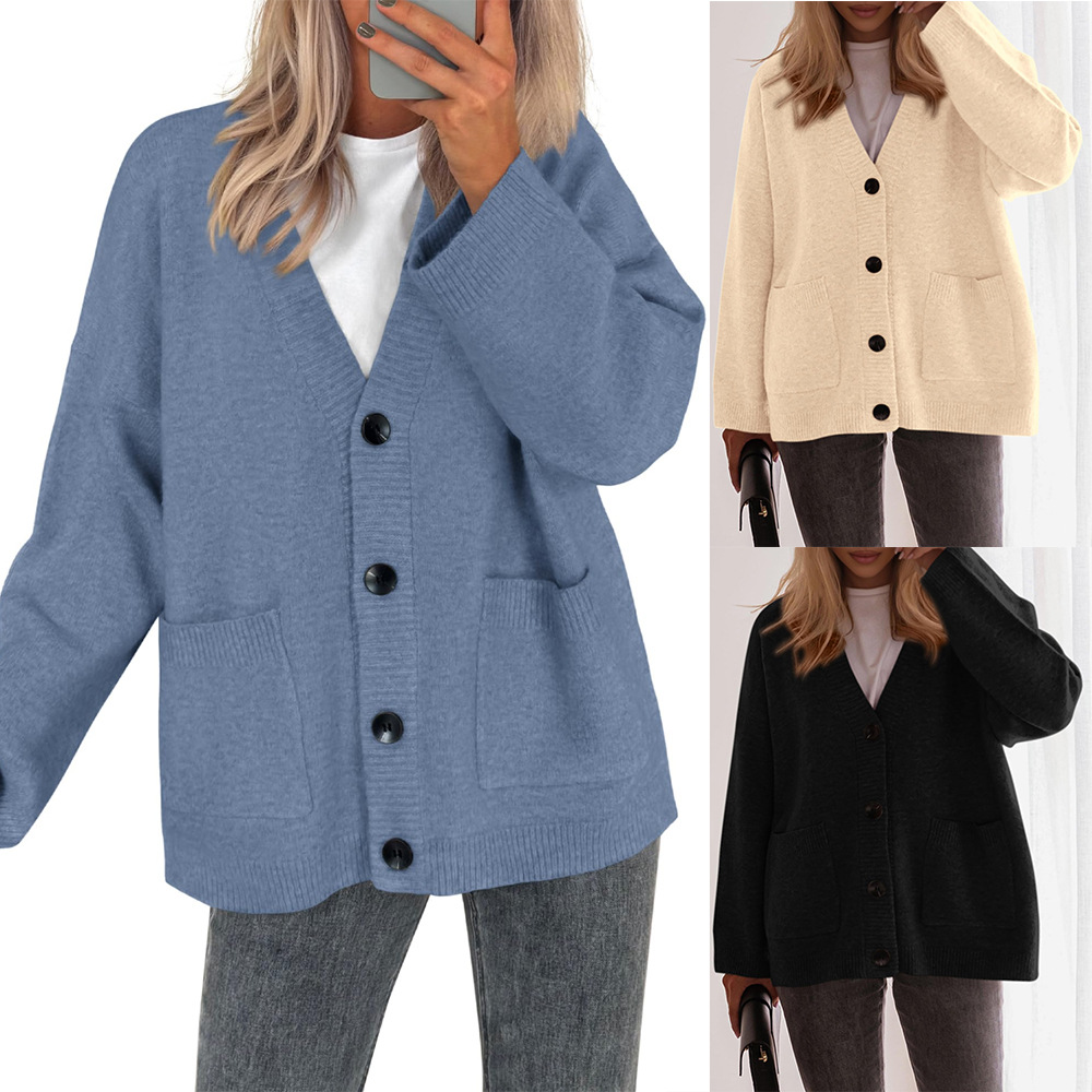 V-Neck Button-Up Knit Cardigan Sweater