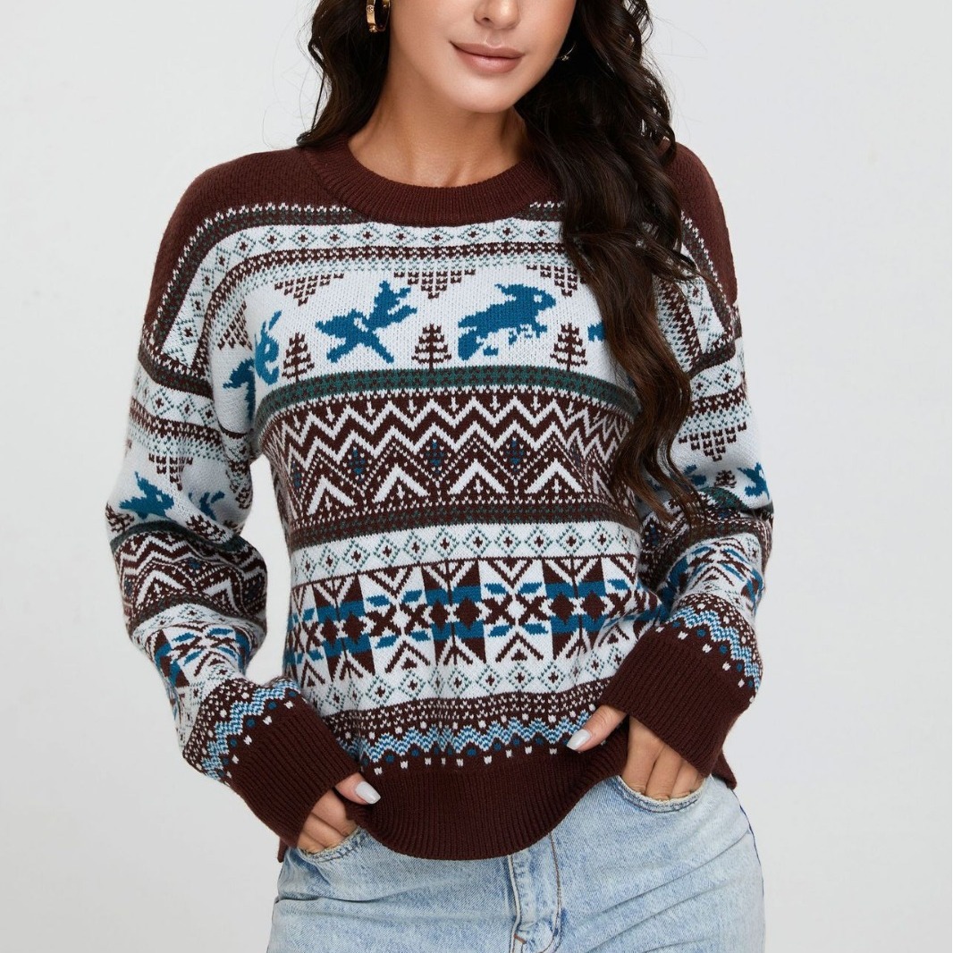 Rabbit Pattern Pullover Sweater Loose Knit Top