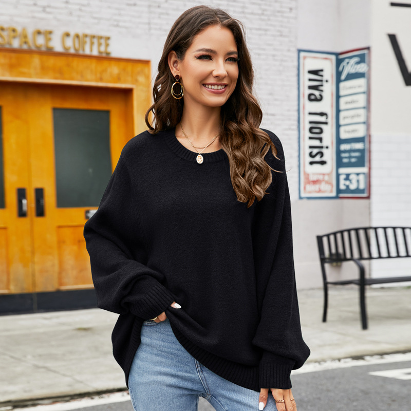 Women's Lazy Style Loose Round Neck Knit Sweater