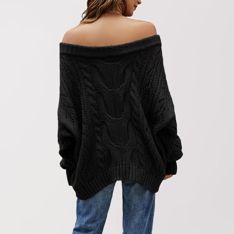 Off-Shoulder Plus Size Loose Knit Sweater Women's Solid Color Pullover