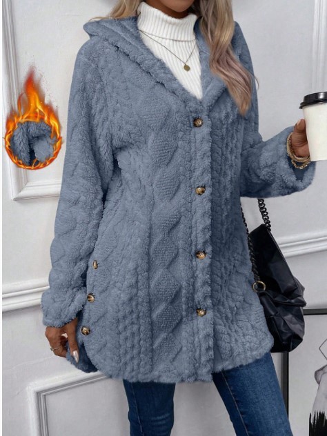 Women's Hooded Double-Sided Fleece Cardigan Long Sleeve Warm Casual Coat