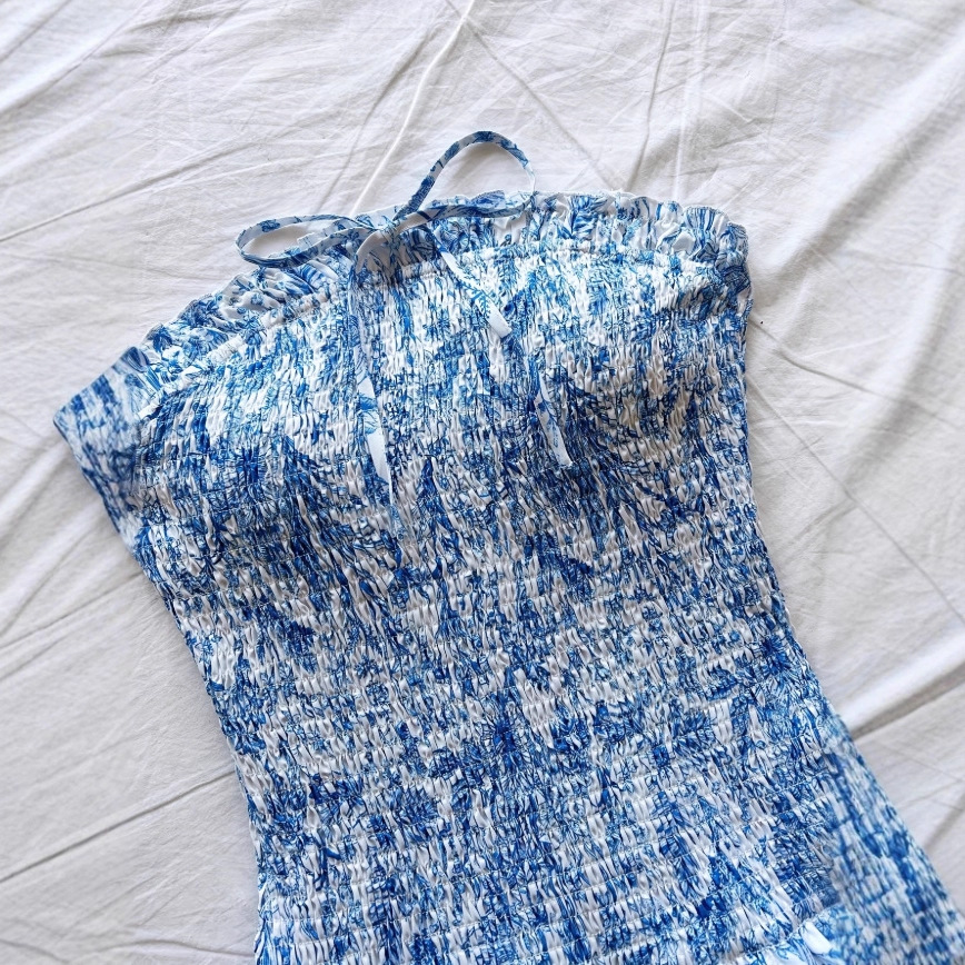 Women's Elegant A-Line Ruffle Floral Print Strapless Dress