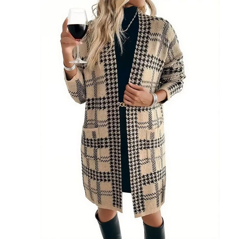 Houndstooth Long Knit Cardigan
