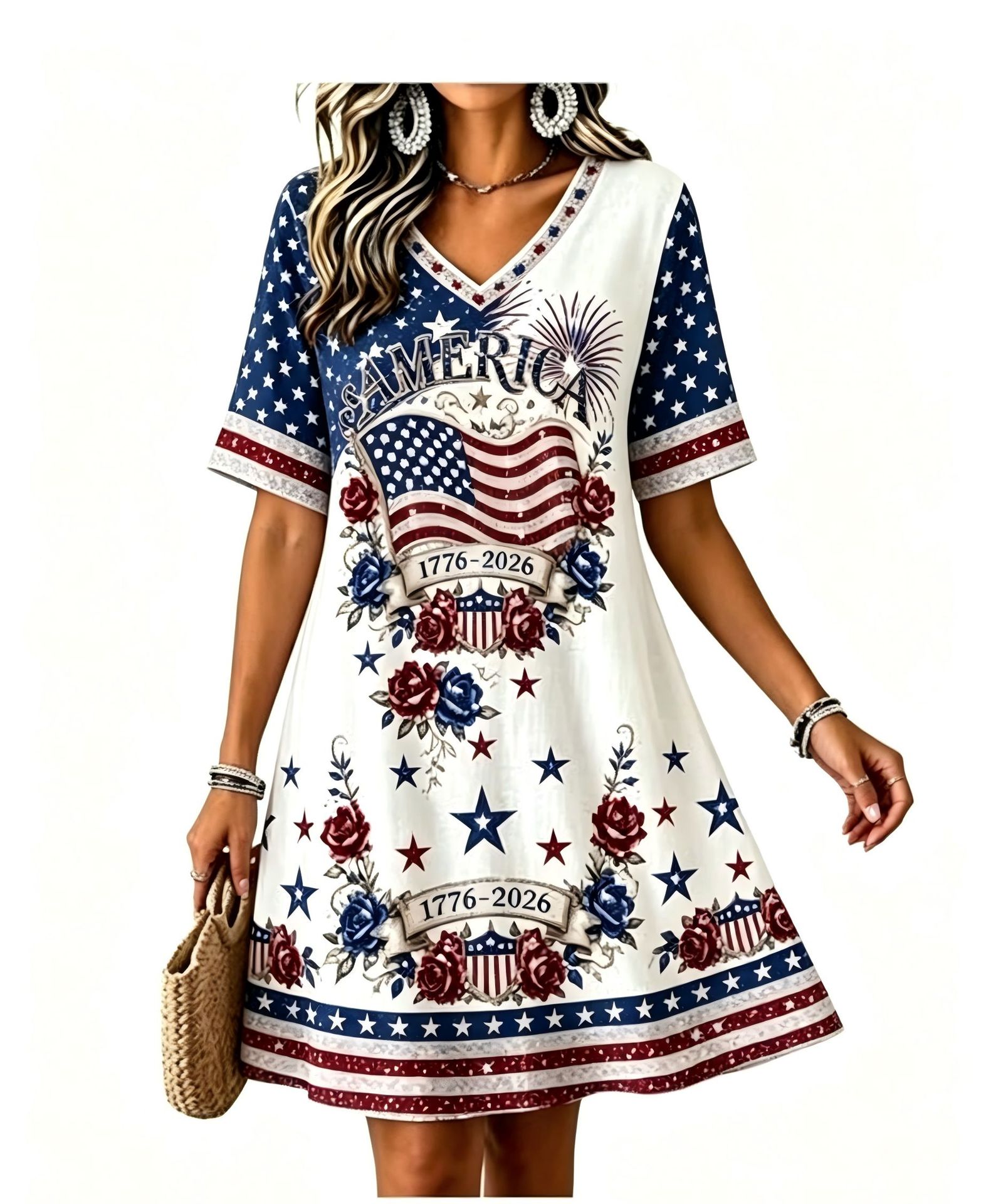 Women's Floral Print Ruched Midi Dress Sleeveless Deep V-Neck