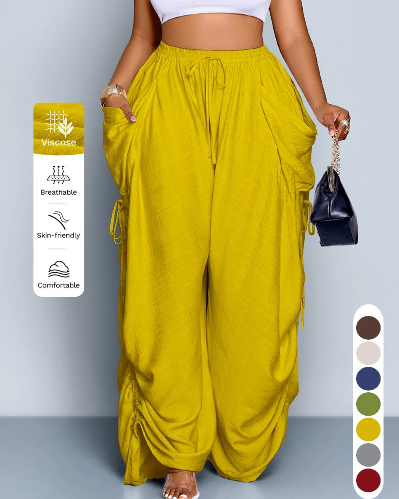 Women's Plus Size High Waist Harem Pants Cotton Linen Drawstring Big Pockets Vintage Punk