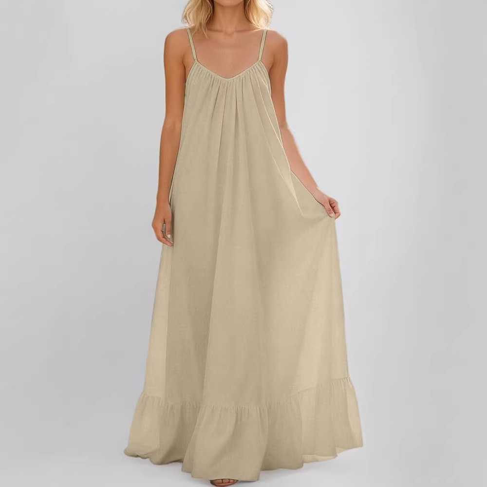 Women's Sleeveless Spaghetti Strap Solid Color Long Dress