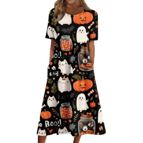Women's Halloween Print Pleated Midi Dress