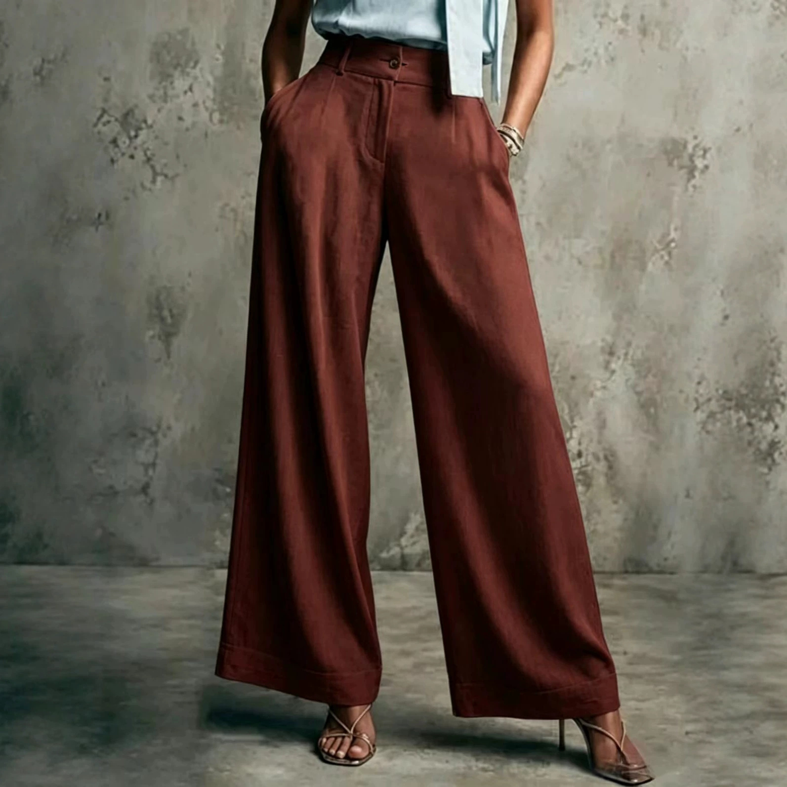 Women's Solid Color Wide-Leg High-Waist Loose Casual Pants