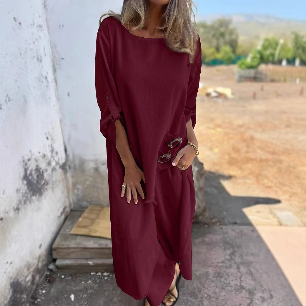 Metal Buckle Loose Irregular Long Robe Set
