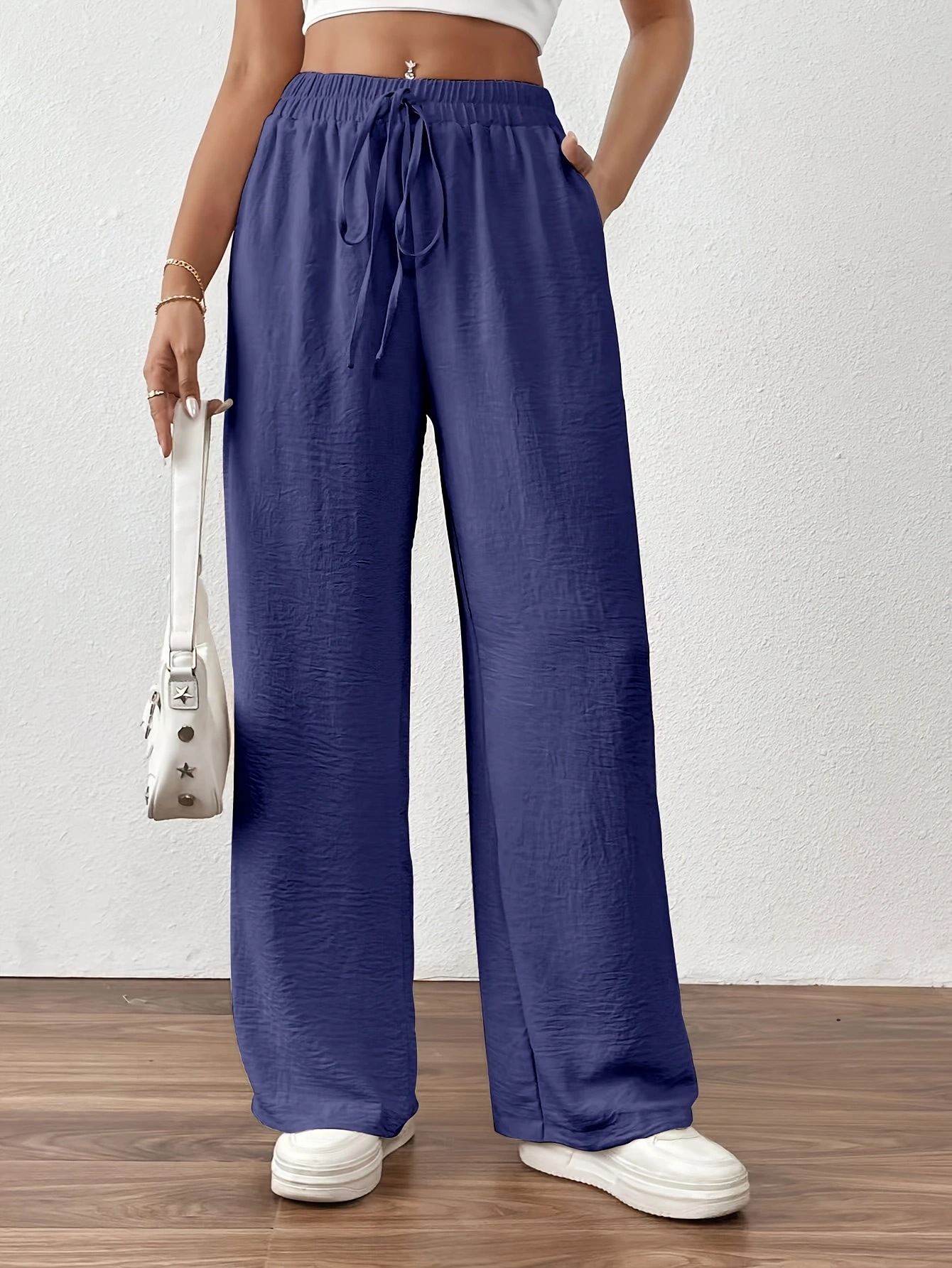 Women's Wide-Leg Lounge Pants with Pockets, Elastic Drawstring Waist, Lightweight