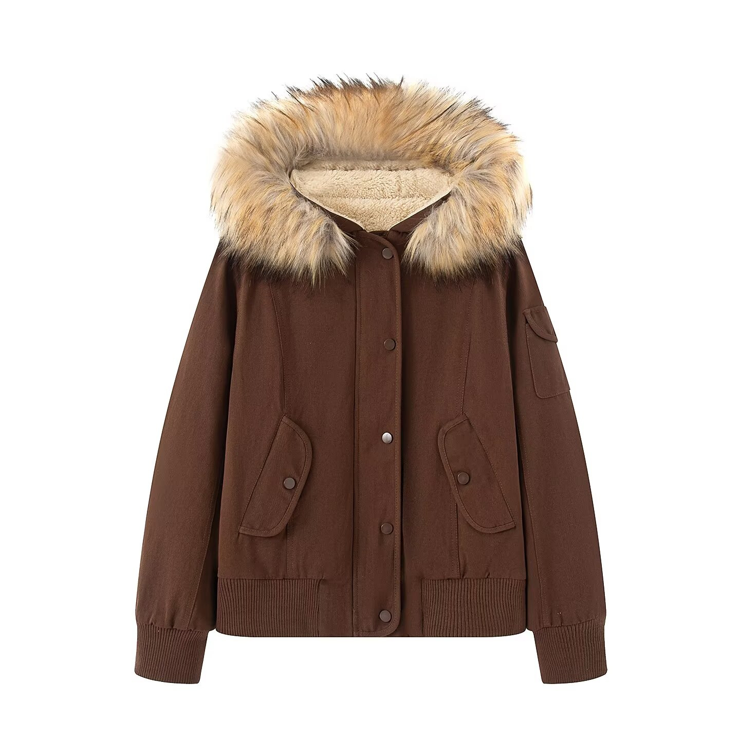 Women's Cropped Puffer Jacket with Detachable Faux Fur Collar