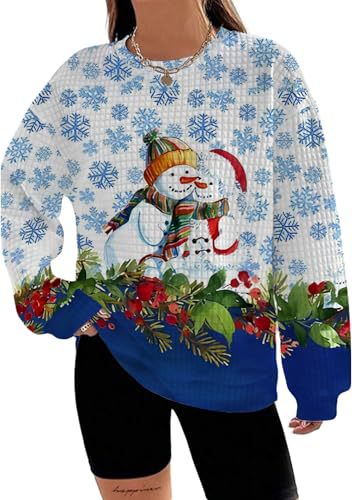 Women's Snowman Reindeer Heart Letter Print Crewneck Sweatshirt