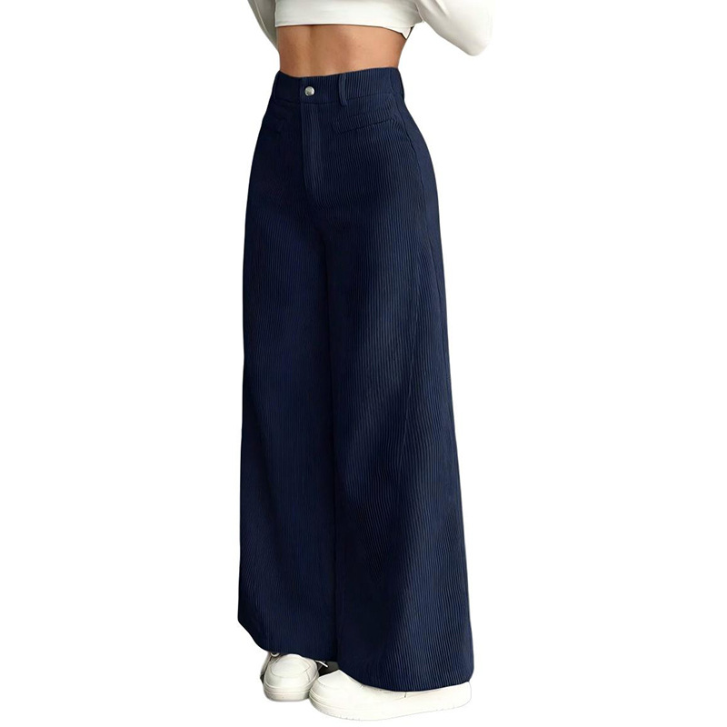 Corduroy Ribbed Wide-Leg Casual Pants for Women Loose Straight-Leg
