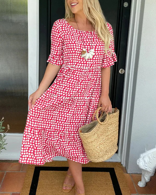Women's Summer Round Neck Printed Short Sleeve A-Line Dress