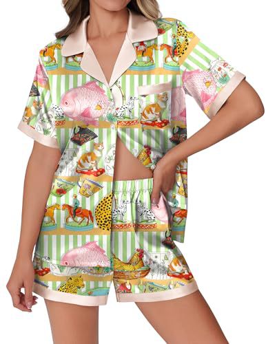 Cuban Collar Animal Print Short Sleeve Women's Set