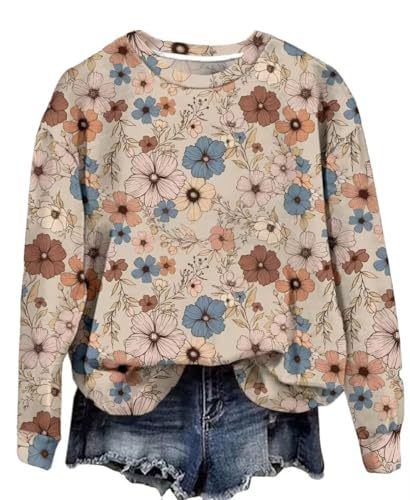 Women's Floral Animal Pumpkin Print Crewneck Sweatshirt