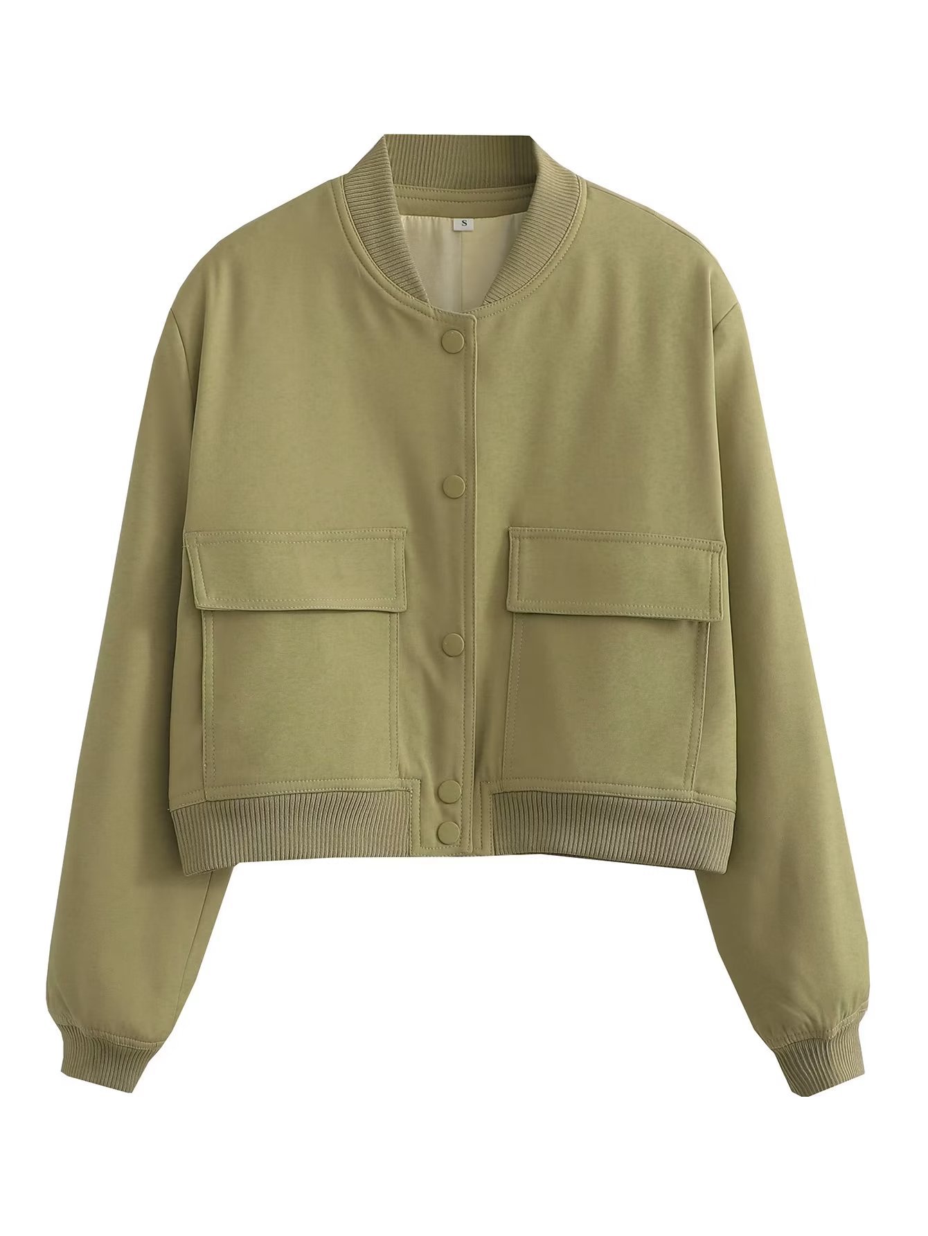 Women's Stand Collar Big Pocket Jacket Short Oversized