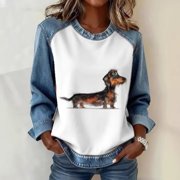 Women's Striped Paw Print Tribal Graphic Crewneck Sweatshirt