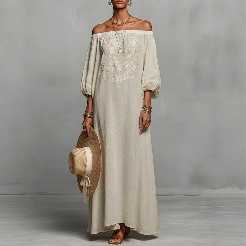 Floral Off-Shoulder A-Line Maxi Dress