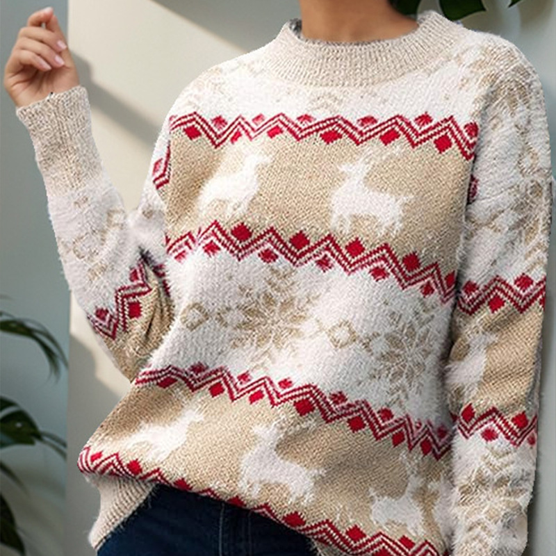 Women's Christmas Knit Sweater Pullover Crewneck Long Sleeve