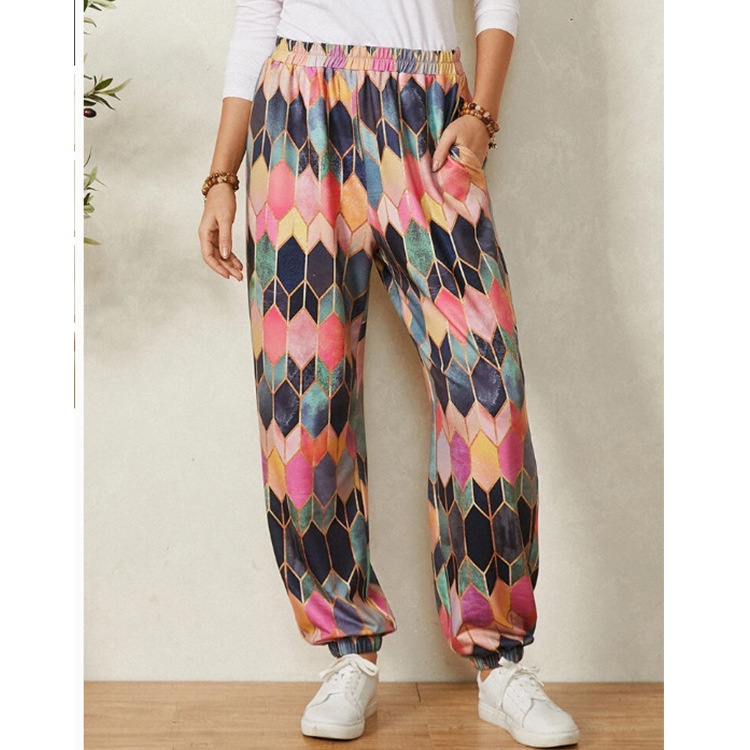 High-Waist Wide-Leg Geometric Print Pants