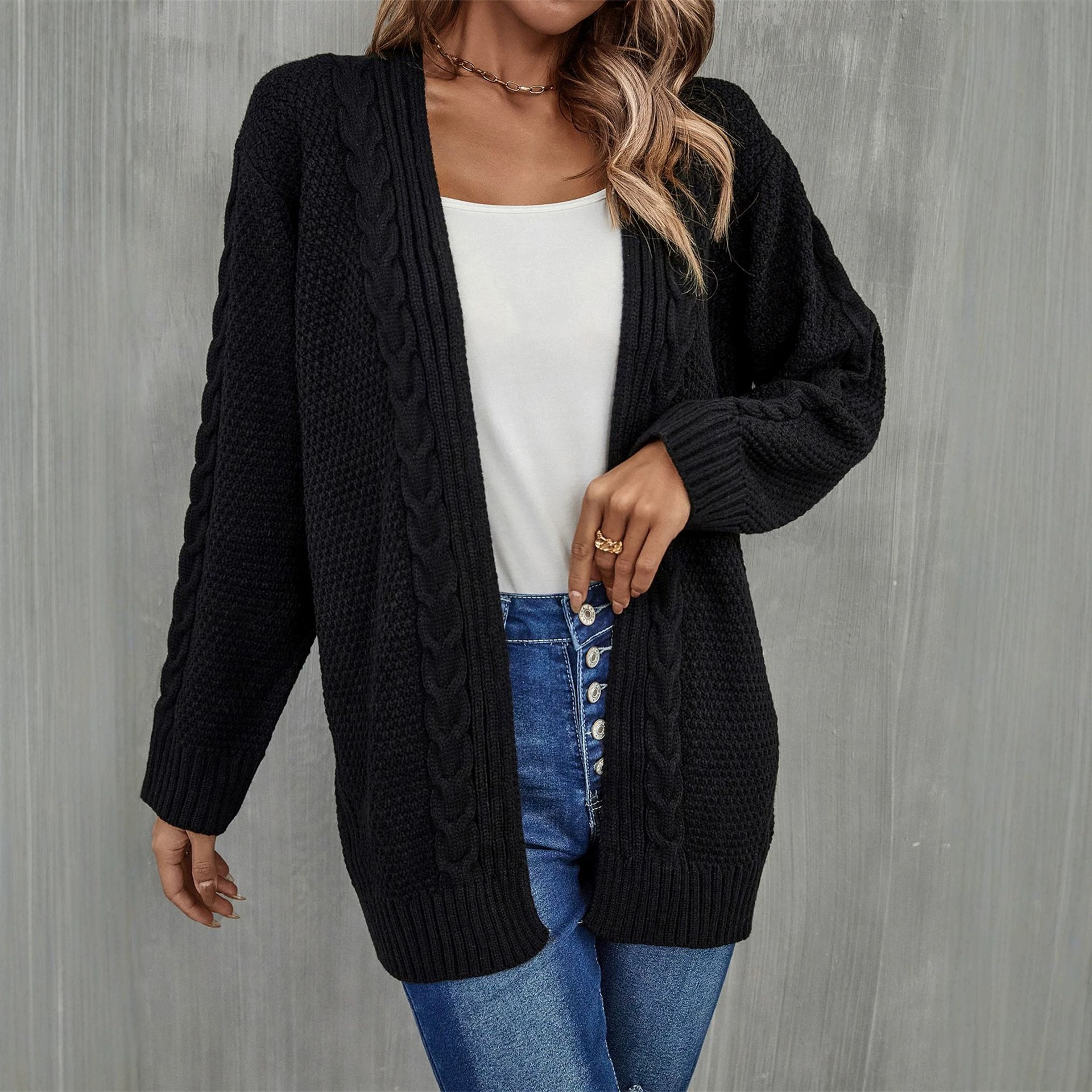 Women's Plus Size Open Front Cardigan Irregular Hollow Knit Sweater Coat