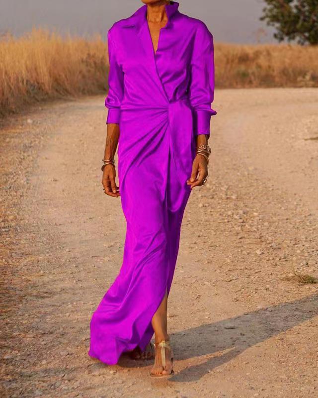 High-Waist Split Long-Sleeve Lapel Jumpsuit