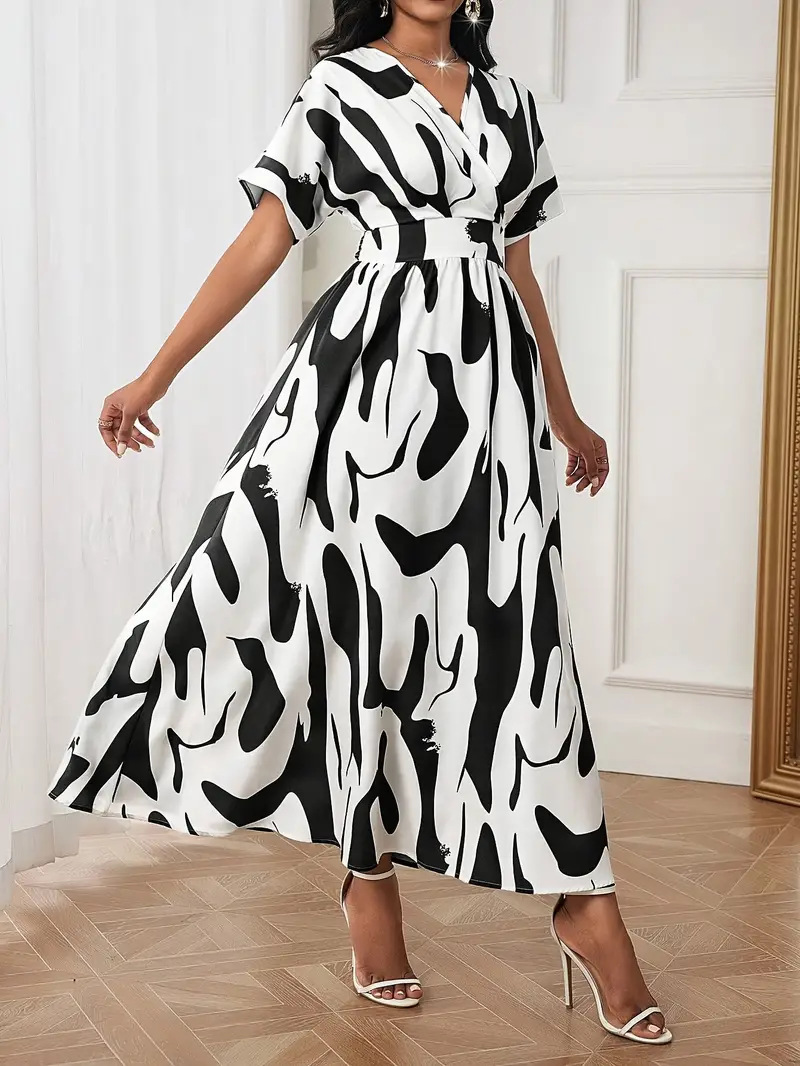 Floral Print High-Waist Long-Sleeve Maxi Dress