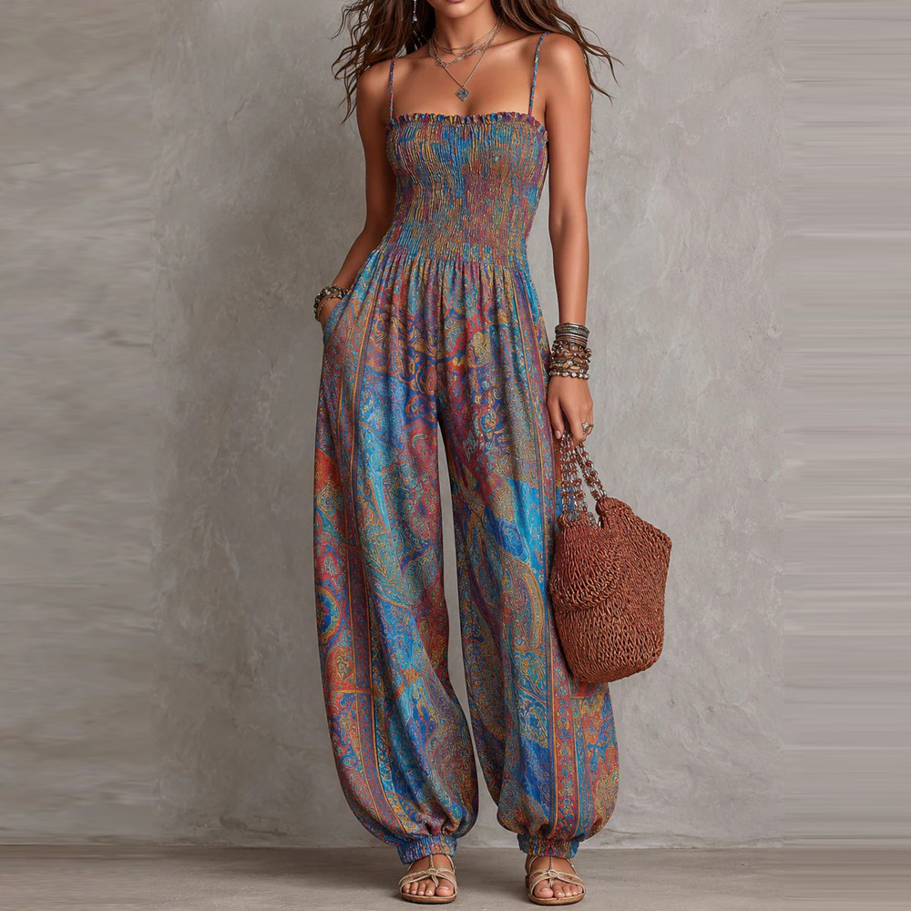 Bohemian Paisley Print Sleeveless Jumpsuit for Women
