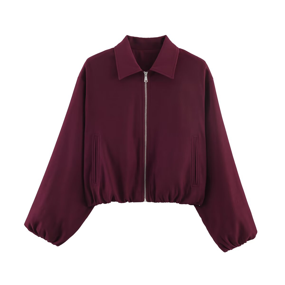 Women's Zip-Up Bomber Jacket with Puff Hem