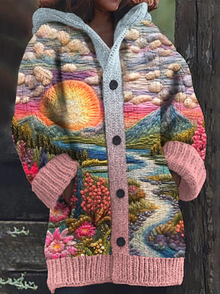 Women's Halloween Zombie Floral Print Hooded Button Cardigan Sweater