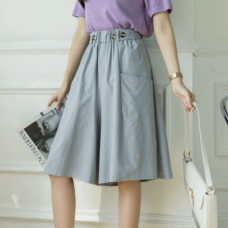 Women's High-Waist Wide-Leg Skort Capri Pants