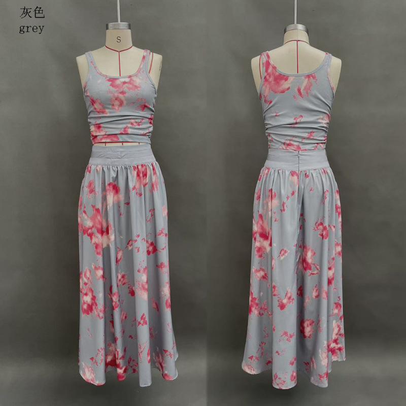 Women's Boho Floral Print Sleeveless Tank Top and Long Skirt Two-Piece Set